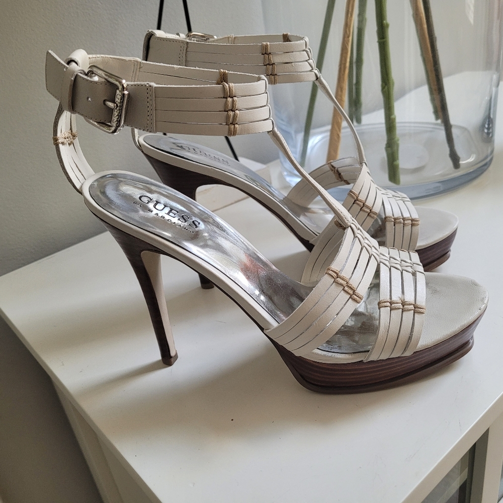 Guess cream and beige heels size 7, leather upper